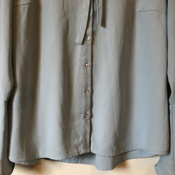 Pale Periwinkle Blue Bow Collar Bell Sleeve Button Down Evelina Blouse - Picture 4 of 16